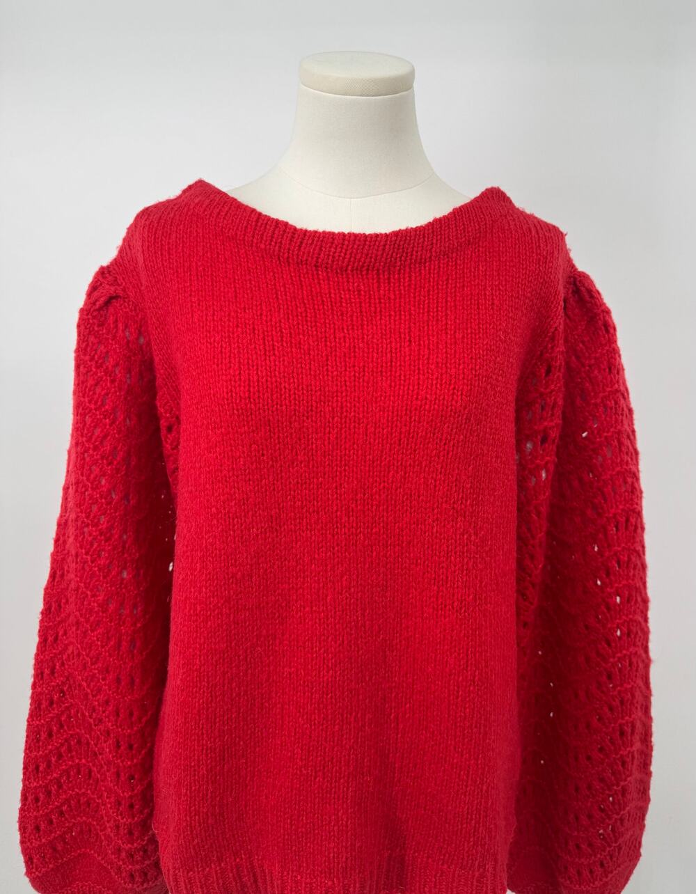 Merlette Red Wool Alpaca Sweater Boatneck Pointelle Sleeve Oversized S
